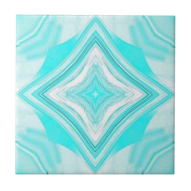 Aquamarine white diamond geometric shape tile (Front)