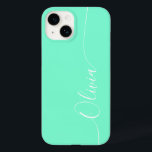 Aquamarine White Elegant Calligraphy Script Name Case-Mate iPhone 14 Case<br><div class="desc">Aquamarine Elegant White Calligraphy Script Custom Personalised Name iPhone 14 Smart Phone Cases features a modern and trendy simple and stylish design with your personalised name in elegant hand written calligraphy script typography on an aquamarine background. Designed by ©Evco Studio www.zazzle.com/store/evcostudio</div>