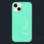 Aquamarine White Elegant Calligraphy Script Name Case-Mate iPhone 14 Case<br><div class="desc">Aquamarine Elegant White Calligraphy Script Custom Personalised Name iPhone 14 Smart Phone Cases features a modern and trendy simple and stylish design with your personalised name in elegant hand written calligraphy script typography on an aquamarine background. Designed by ©Evco Studio www.zazzle.com/store/evcostudio</div>