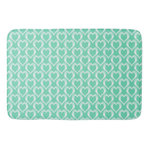 Aquamarine White Hearts Pattern Bath Mat