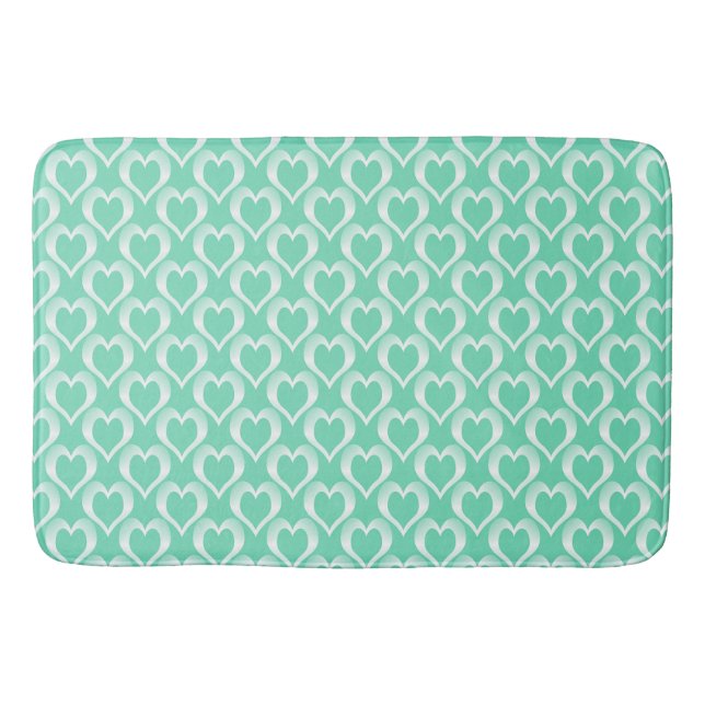 Aquamarine White Hearts Pattern Bath Mat (Front)