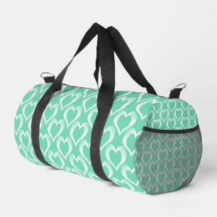 Aquamarine White Hearts Pattern Duffle Bag