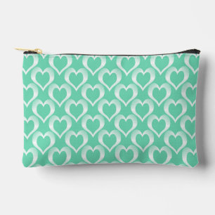 Aquamarine White Hearts Pattern Small Accessory Pouch