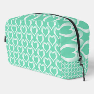 Aquamarine White Hearts Pattern Toiletry Bag