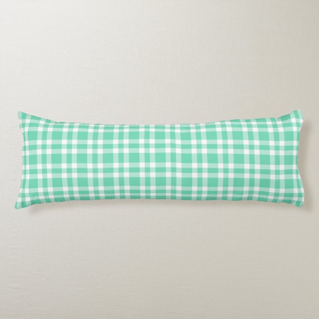 Aquamarine White Plaid Pattern Body Cushion (Front)