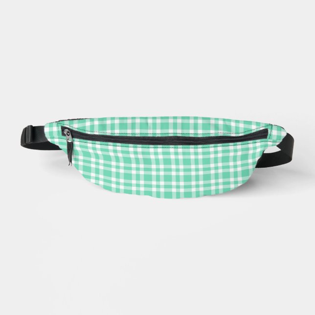 Aquamarine White Plaid Pattern Bum Bags (Front)