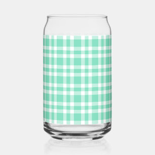 Aquamarine White Plaid Pattern Can Glass