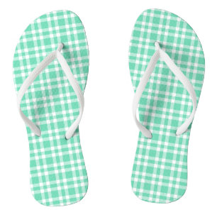 Aquamarine White Plaid Pattern Jandals