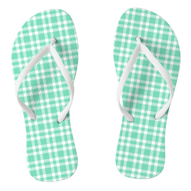 Aquamarine White Plaid Pattern Jandals (Footbed)