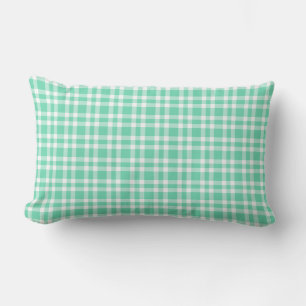 Aquamarine White Plaid Pattern Lumbar Cushion