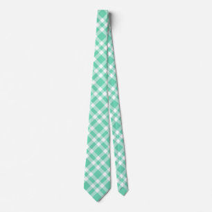 Aquamarine White Plaid Pattern Tie