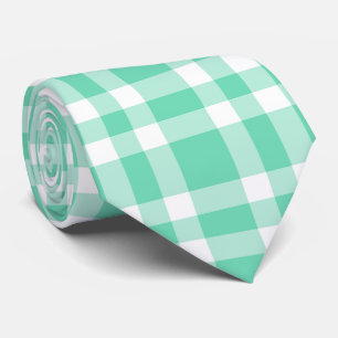Aquamarine White Plaid Pattern Tie