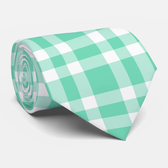 Aquamarine White Plaid Pattern Tie (Rolled)