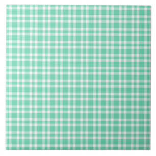 Aquamarine White Plaid Pattern Tile