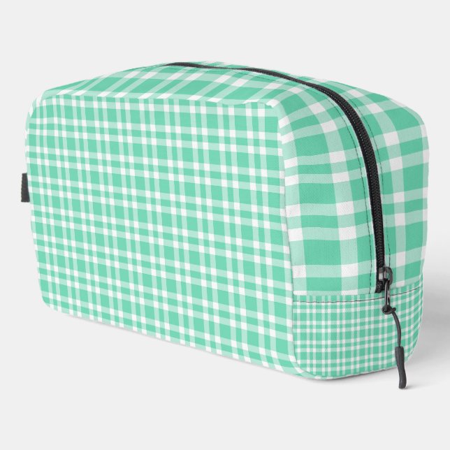 Aquamarine White Plaid Pattern Toiletry Bag (Right Corner)