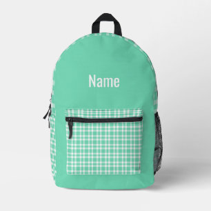 Aquamarine White Plaid Personalise Pattern Printed Backpack