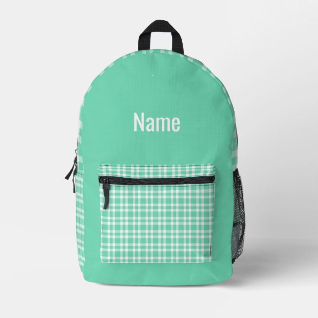 Aquamarine White Plaid Personalise Pattern Printed Backpack (Front)