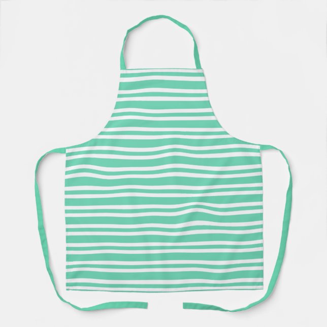 Aquamarine White Stripes Pattern Apron (Front)