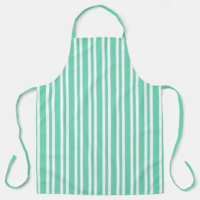 Aquamarine White Stripes Pattern Apron (Front)