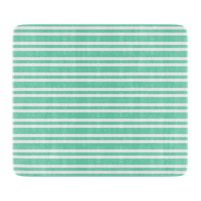 Aquamarine White Stripes Pattern Cutting Board (Front)