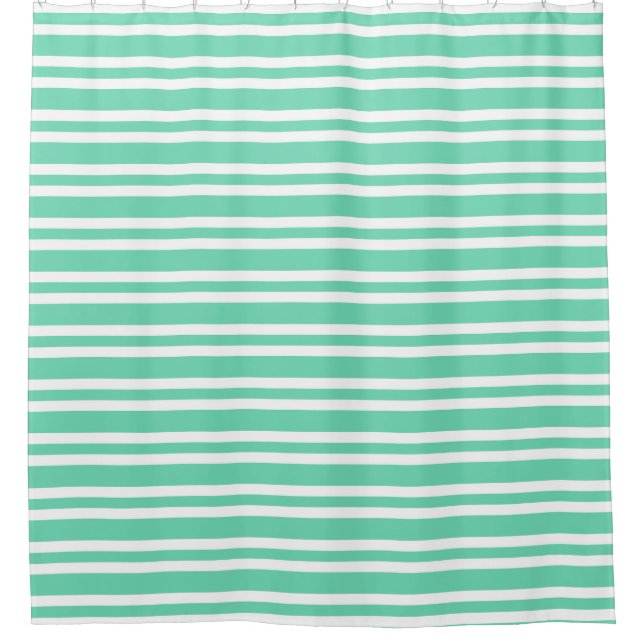 Aquamarine White Stripes Pattern Shower Curtain (Front)