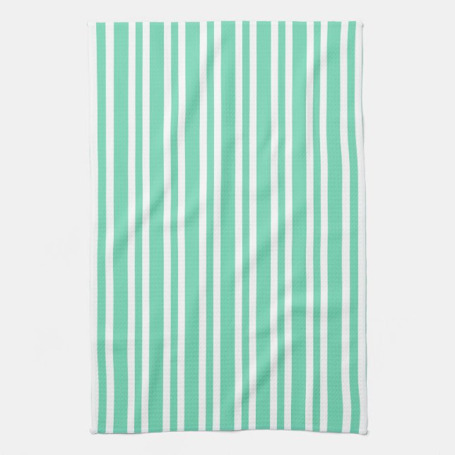 Aquamarine White Stripes Pattern Tea Towel (Vertical)