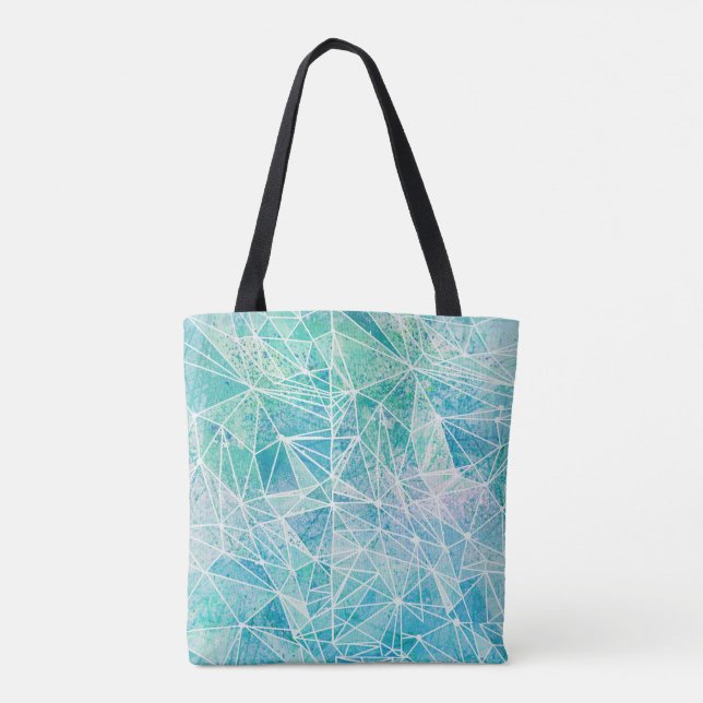 aquamarine with white geometry space tote bag (Back)