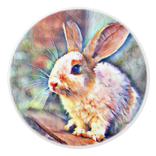 aquarell bunny ceramic knob