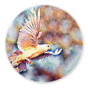 aquarell dove ceramic knob