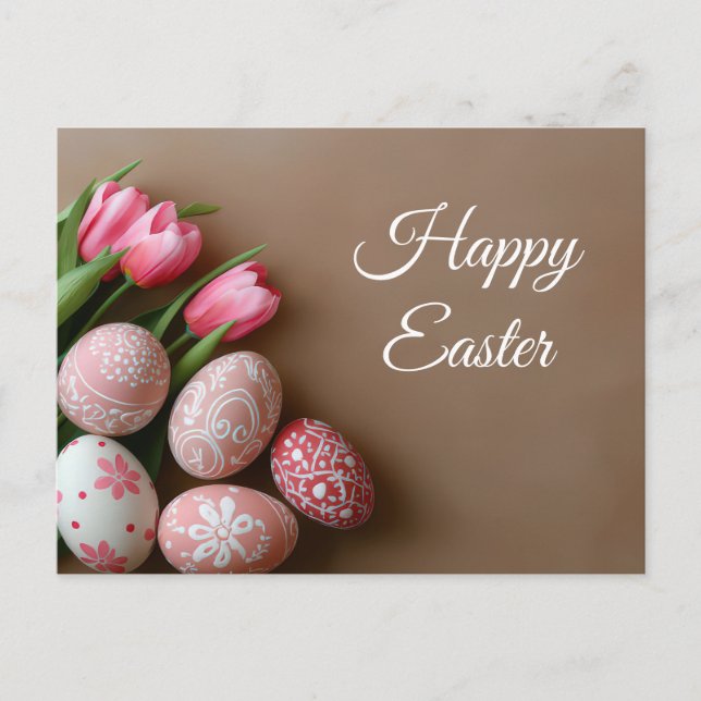 Aquarell Easter postcard with Easter eggs and tuli (Front)