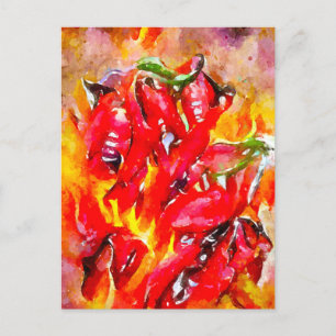 Aquarell feurig brennde Chilischoten. Chili. Postcard