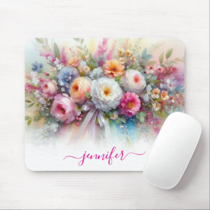 Aquarell Flowers Calligraphy Script Your Name Mouse Pad