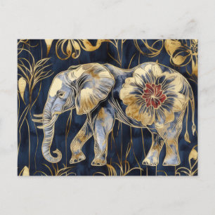 Aquarell Illustration eines Elefanten mit Blumen Postcard