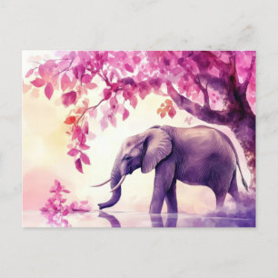 Aquarell Illustration eines Elefanten mit Blumen Postcard