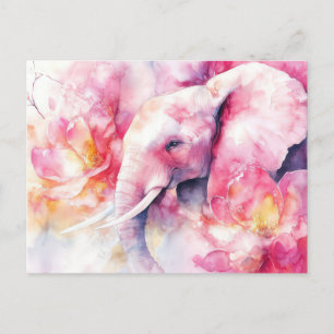 Aquarell Illustration eines Elefanten mit Blumen Postcard