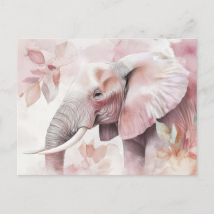 Aquarell Illustration eines Elefanten mit Blumen Postcard