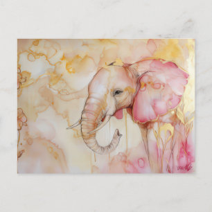 Aquarell Illustration eines Elefanten mit gold Postcard
