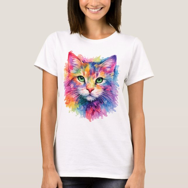 Aquarell Katze T-Shirt - Bunt (Front)
