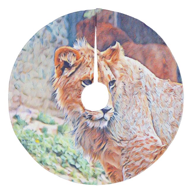 aquarell lion fleece tree skirt (Front)