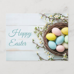 Aquarell Oster Postkarte mit Ostereiern im Nest Postcard