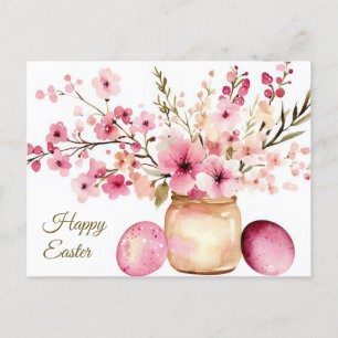 Aquarell Oster Postkarte mit Ostereiern und Blumen Postcard