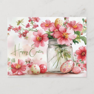 Aquarell Oster Postkarte mit Ostereiern und Blumen Postcard