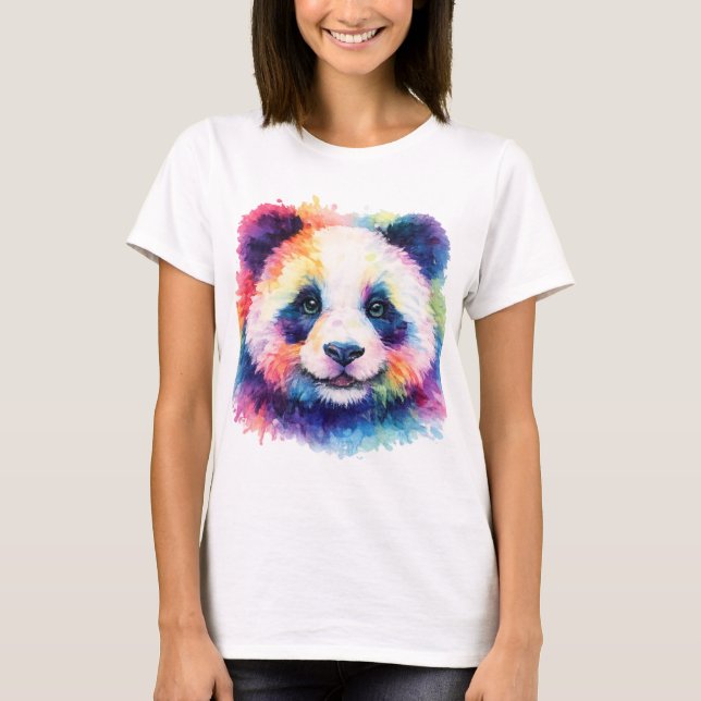 Aquarell Panda T-Shirt - Schwarz & Weiß (Front)