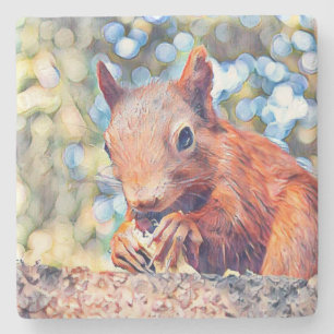 aquarell squirrel stone coaster