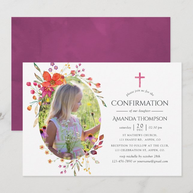 Aquarelle Wildflower Confirmation Invitation (Front/Back)