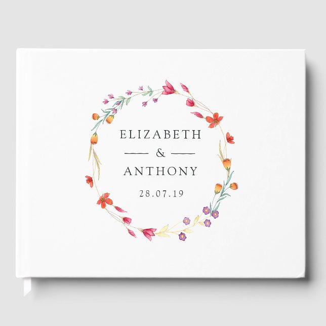 Aquarelle Wildflower Spring Wedding Guest Book (Front)