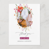 Aquarelle Wildflower Wedding Photo Thank You