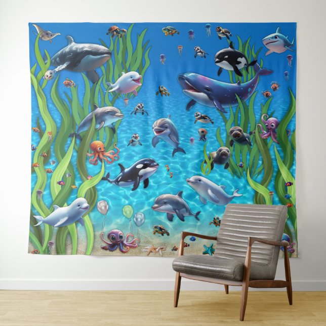 Aquarium 1 Party Backdrop Wall Tapestry  (In Situ (Horizontal))