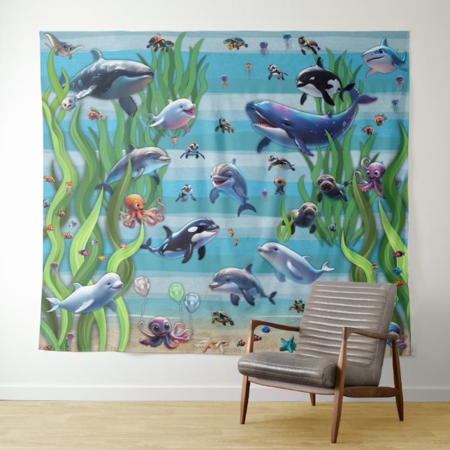 Aquarium 3 Party Backdrop Wall Tapestry  (In Situ (Horizontal))