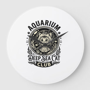 Aquarium Deep Sea Cat Funny Cat Graphic - Aquarium Large Clock